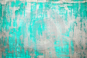 Old Damaged Cracked Paint Wall, Grunge Background, turquoise color