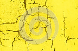 Old Damaged Cracked Paint Wall, Grunge Background, yellow color