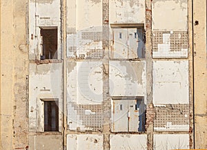 old damaged former industrial site in Allach, Munich with remains of rooms recognizable at the wall