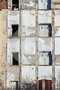 old damaged former industrial site in Allach, Munich with remains of rooms recognizable at the wall