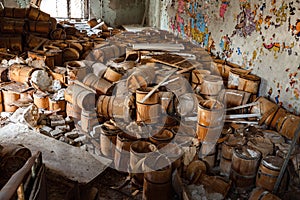 Old and damaged wine and beer barrels