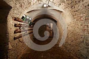 Old, dark basement corridor in ancient house