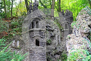 old dark castle in the green forest