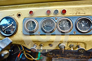 Old dashboard of a Russian SUV car