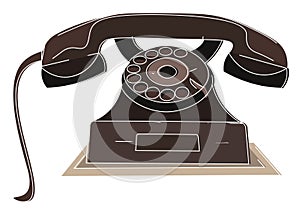 Antique vintage type brown telephone/Landline Telephone at home use as a home phone handset, vector or color illustration