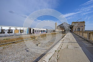 old and deactivated railway station in the city of Barreiro in a state of degradation with obsolete and inoperable train carriages