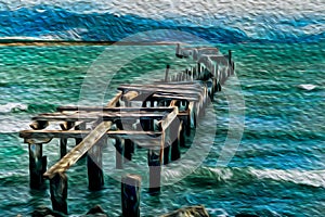 Old deactivated and semi-destroyed pier