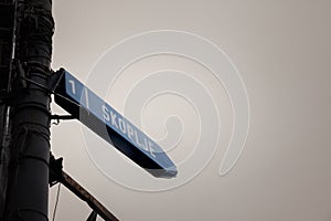 Old and decay sign indicating the direction of Skopje (Skoplje in Serbian) in Belgrade, and the Serbia to macedonia road