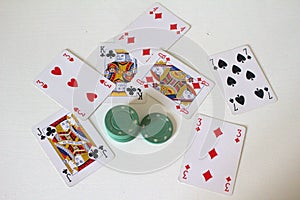 Old deck of playing cards, poker cards, gambling