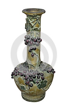 Old decorated bronze vase isolated.