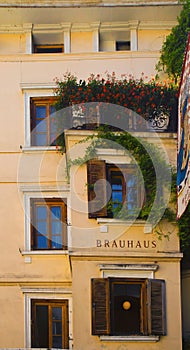 Old decorated facade and shutters, Bolzano, South Tyrol Italy photo