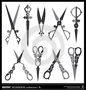 Old decorated scissors silhouettes photo