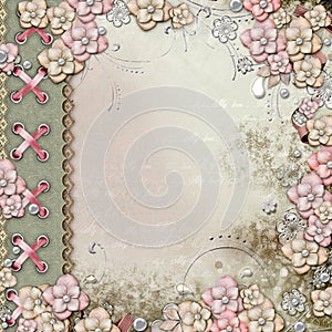 Old decorative album cover with flowers and pearls