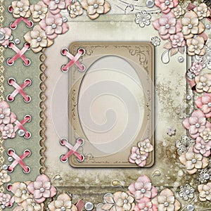 Old decorative album cover with flowers and pearls