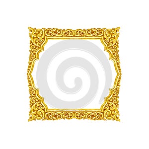 old decorative gold frame - handmade, engraved - isolated on white background