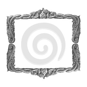 Old decorative gray frame - handmade, engraved - isolated on white background.