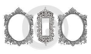 Old decorative silver frame - handmade, engraved - isolated on w