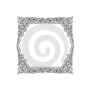 Old decorative silver frame - handmade, engraved - isolated on w