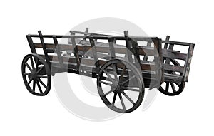 Old decrepit wagon on four wheels on a white background isolated