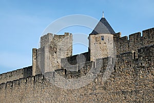 Old defense walls of Carcasson castle, France