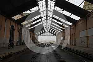 old degraded train station with visible stops in the city of Barreiro, Portugal