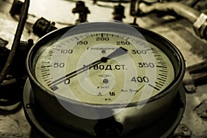 Old depth gauge in Russian submarine