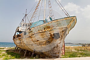 Old Derelict Wooden Fishing Boat Wreck