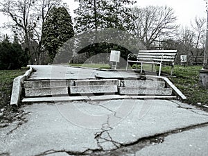 Old deserted botanical garden in cloudy cold autumn