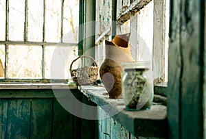 Old destroyed abandoned house and broken dishes. Chernobyl Nuclear Disaster Exclusion Zone