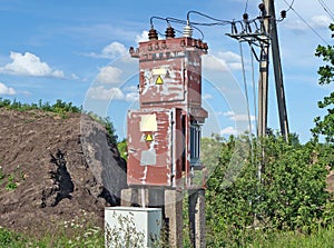 The old destroyed rural electric distributive transformer