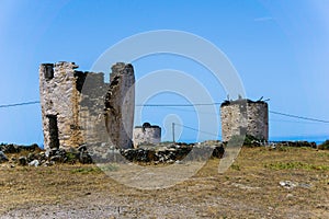 Old destroyed windmills at Kythnos island Greece