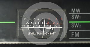 Old dial gauge measuring level, tune, battery level. Analog indicator.