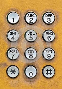 Old dial pad of public telephone box