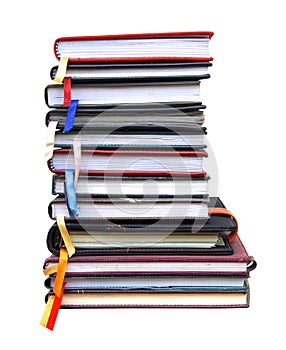 Old diary books on white background