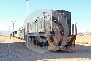 Old diesel-electric locomotive in desert