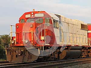 Old diesel electric railroad train locomotive.