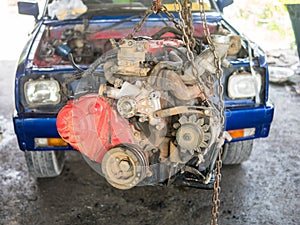 Old diesel engine waiting for repair