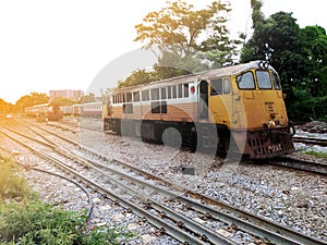 Old diesel locomotive,retro train in thailand and asia