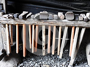 Many different hammer in village, Lithuania photo