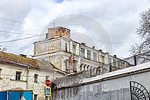 Old dilapidated brick building in the European style