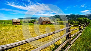 Old dilapidated farm buildings in the Lower Nicola Valley near Merritt British Columbia