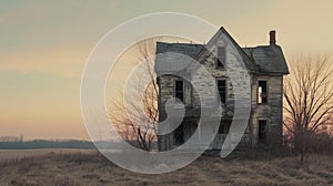 an old dilapidated house, weathered by time and neglect, in a realistic photograph that evokes a sense of nostalgia and