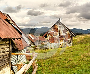 Old dilapidated shacks in the mountains of the Asiago plateau. Enego, Vicenza, Italy