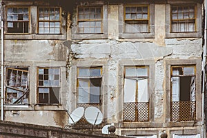 Old dingy front wall house in Porto, Portugal