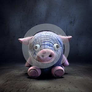 An old, dingy stuffed piglet, isolated, and left behind.