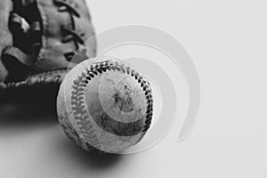 Old Baseball in black and white close-up