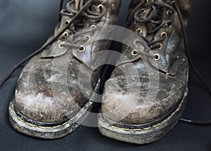 Old dirty brown shoes, close up