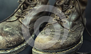 Old dirty brown shoes, close up