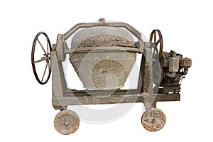 Old and dirty cement mixer isolated on white background.Saved with clipping path.