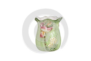 Old, dirty ceramic flower vase isolated on white background